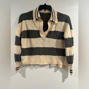 Striped olive green and Cream Women's Sweater size S/M